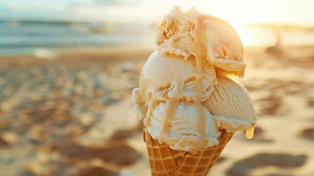 Enjoying a delicious ice cream cone on a sunny beach day with ge