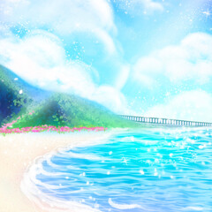 Shiny Blue Beach Scene