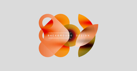 Abstract shapes overlap, creating vibrant orange, red hues. Minimalist design on light gray background. Text reads background design.