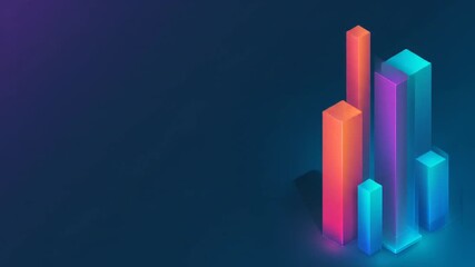 Isometric colorful bar graph elements on a dark background with copy space - Powered by Adobe