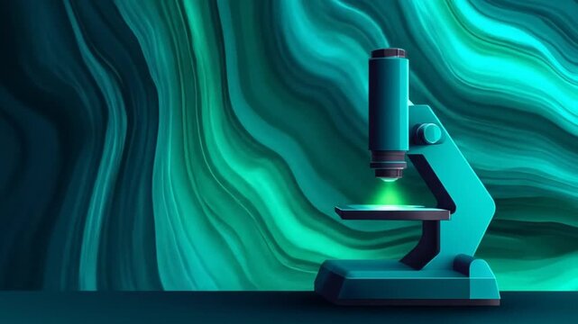 Abstract illustration of a microscope against a vibrant flowing background