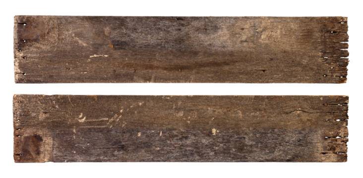 Old rustic wooden board with weathered surface and aged texture isolated on white background