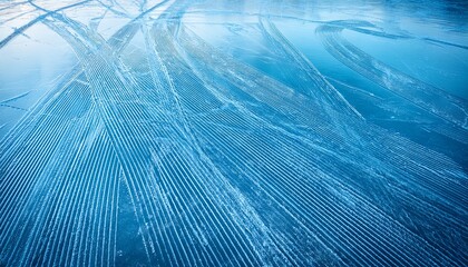 Ice Blue Background With Skate Tracks Frozen Water Sea Frosty Ice Texture With Scratches In Winter Skating Rink