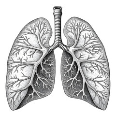 Detailed anatomical illustration of human lungs a black and white engraving style