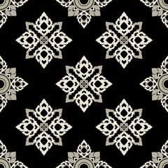 Thai Ornamental Dark Tone Pattern – Modern Seamless Design. Seamless Thai ornamental pattern in dark tones, perfect for contemporary textiles, wallpapers, and graphic projects.