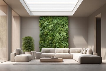 Luxurious Living Room With Green Wall and Natural Light