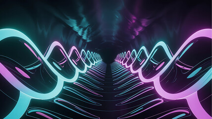 Abstract Light Tunnel with Cyan Magenta Flowing Waves