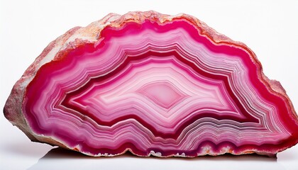 A Slice Of Pink Agate Crystal Isolated On White Background