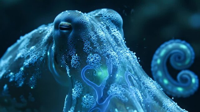 Close-up of a vibrant octopus in the ocean, showing intricate details of its skin and tentacles