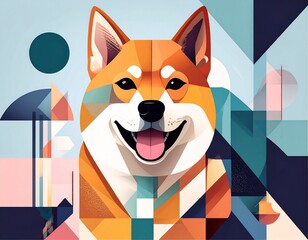 Generated image　幾何学的構成で表現された犬の抽象アート