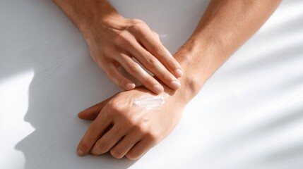 Obraz premium Applying Soothing Cream for Smooth and Hydrated Skin