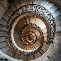 Fototapeta premium Elegant spiral staircase design historic building architectural photo indoor setting aerial perspective visual art