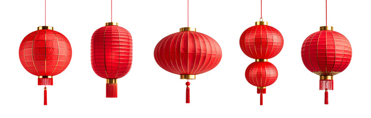 Obraz premium Set of Chinese Lanterns isolated on transparent background. Traditional oriental lantern, festive Chinese lanterns