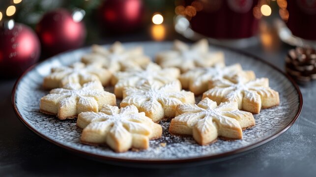 Festive homemade Christmas cookies arranged on a wooden plate with holiday sprinkles and icing decorations