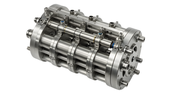 Metallic Industrial Mechanical Component with Cylindrical Design in Silver Finish