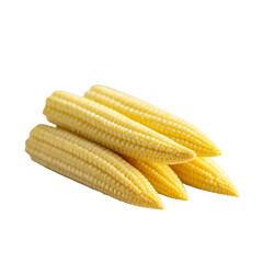 Fresh raw baby corn cobs isolated on black background.