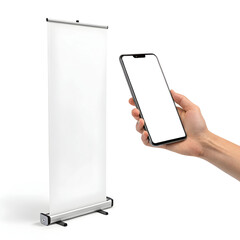 Blank white retractable banner stand mockup for design presentation