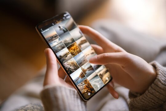Person scrolling through phone photo gallery