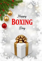 Illustration of happy boxing day greeting card with gift box and christmas decoration