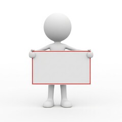 3d figure displays blank white board for your message isolated on white background