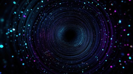 Fototapeta premium A swirling vortex of colorful lights and dots, creating a mesmerizing effect, resembling a cosmic tunnel or black hole.