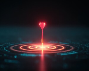 3D Illustration of Dart Hitting Center Target with Bright Circles