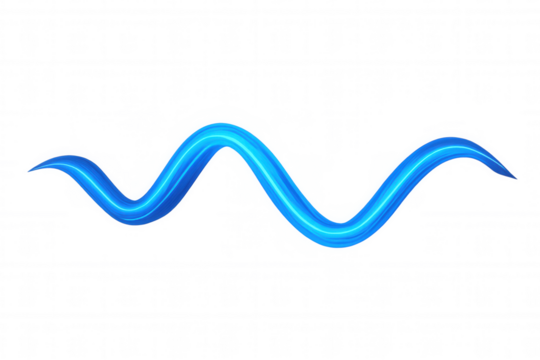 Blue wavy light line creating abstract fluid motion graphic element with transparent background