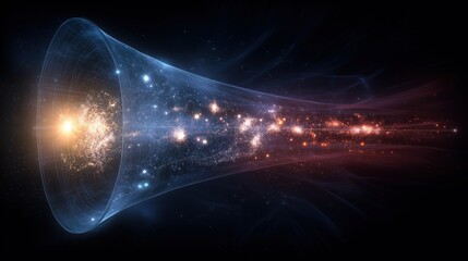 A vibrant cosmic funnel emitting stars and galaxies, illustrating the vastness and beauty of the universe.