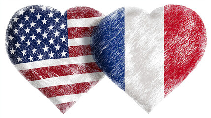 Obraz premium Cultural exchange celebration usa and france artistic representation heart design colorful love concept