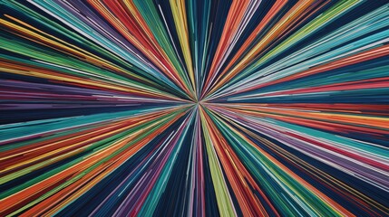 A vibrant, abstract design featuring converging lines in various colors, creating a dynamic visual effect that draws the eye towards the center.