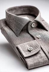 Folded, grey textured shirt, close-up