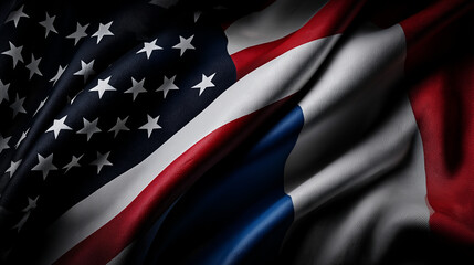 Celebrating friendship american and french flags global unity fabric texture dramatic lighting close-up cultural exchange