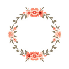 Obraz premium Elegant floral wreath frames your message with delicate coral blooms and gentle green foliage