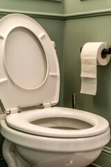 Toilet seat and paper in bathroom. Toilet seat and paper in nice clean bathroom