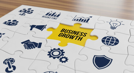 Naklejka premium Puzzle with business icons and yellow 