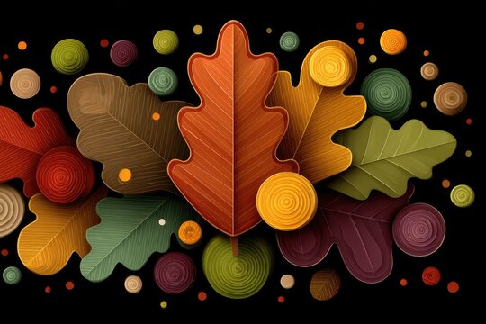 Autumn leaves in vibrant colors on a black background
