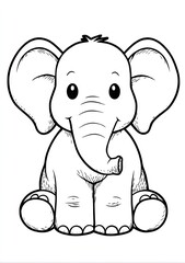 Obraz premium Cute cartoon elephant character sitting isolated coloring book style
