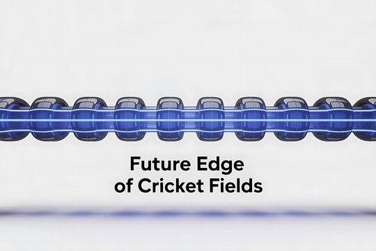 Futuristic cricket field boundary with glowing blue energy line - Powered by Adobe