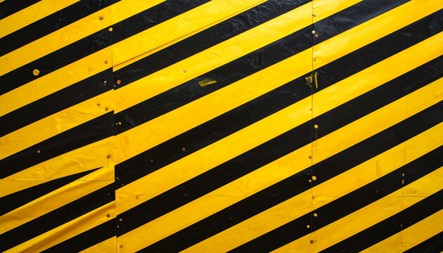 A person in yellow top and blue shorts poses against a wall of diagonal black and yellow stripes, blending into the pattern to create a bold visual illusion of camouflage and coordinated design.