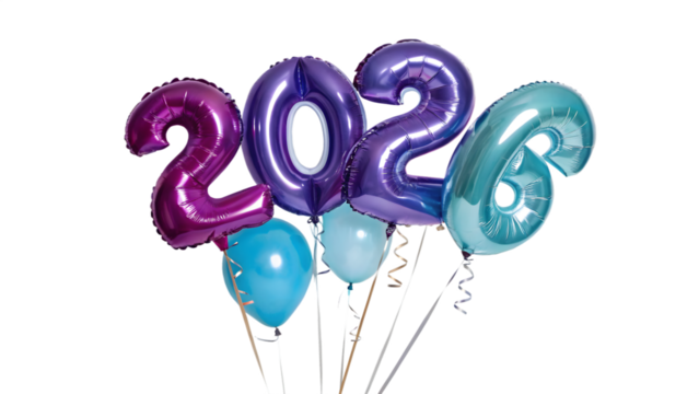 Colorful 2026 balloons isolated on transparent background create a festive atmosphere for new year celebration with vibrant hues - Powered by Adobe