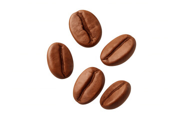 Roasted arabica coffee beans floating, brown whole caffeine seed ingredient for morning beverage, transparent background