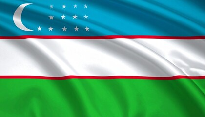 Fototapeta premium Uzbekistan flag, realistic texture, symbolic celestial elements, vibrant composition.