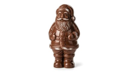 A chocolate santa claus figure standing on a white background ready for the christmas holiday season