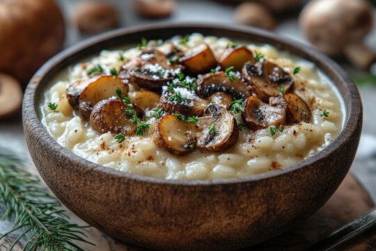 Maso with mushrooms and parise in a bowl.