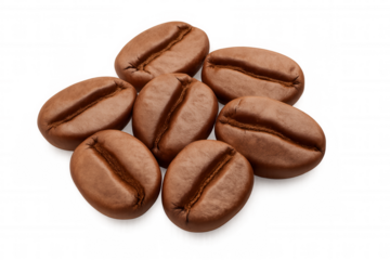 Roasted coffee beans scattered, offering rich aroma and caffeinated energy, isolated on transparent background