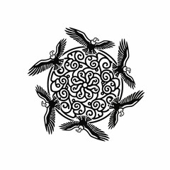 Minimalist Vulture Art Decorative, thick-lined vector ornament. Monochromatic design of flying raptors for branding, textile, or logo use.