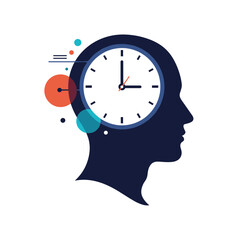 The concept of a clock inside a person's head representing the passage of time and focus.
