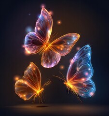 Obraz premium Glowing butterflies with radiant wings and digital art design on dark background