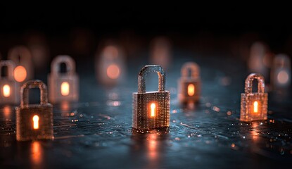 Glowing padlocks in dark environment representing data security and protection