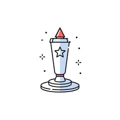 An artistic representation of a trophy with a star on its front and a red triangle on top.